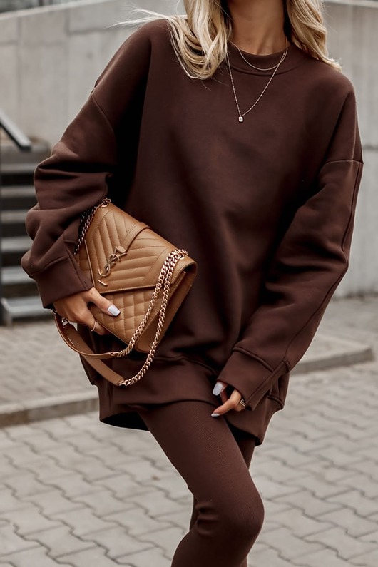 bluza bez kaptura damska Bluza damska brązowa OVERSIZE CHOCO