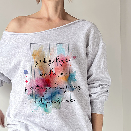 bluza bez kaptura damska Żeby być wolną Szara bluza cięta