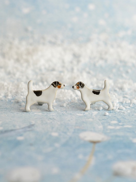 kolczyki ceramiczne Jack russell terrier mini- ceramiczne kolczyki