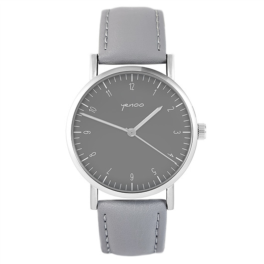 Zegarek - Simple Elegance - szary, skórzany yenoo