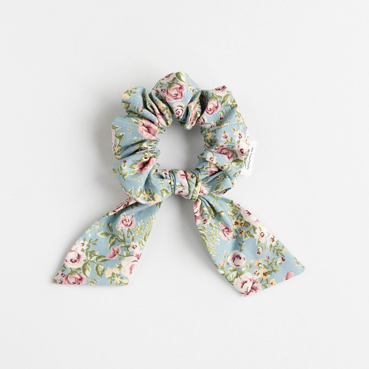 Scrunchie BOW FLOWERS BLUE wu handmade
