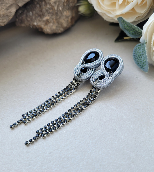 kolczyki soutache Eleganckie długie kolczyki na sztyftach