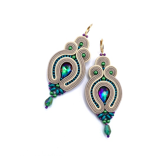 kolczyki soutache Verra kolczyki sutasz beżowe z multikolorem wiszące z kryształkami