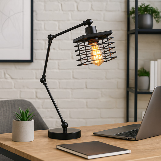 lampy stołowe Czarna lampa biurkowa do pracy i nauki z regulacją CABULO LOFT w stylu loft