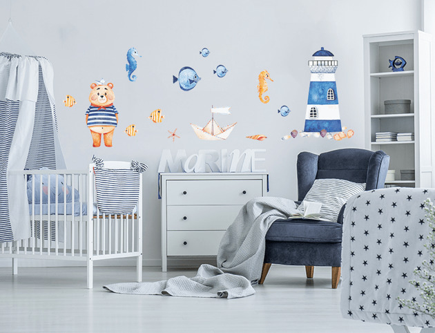 NAKLEJKI ŚCIENNE,styl marynarski Ahoy Przygodo! Wallie Studio Dekoracji