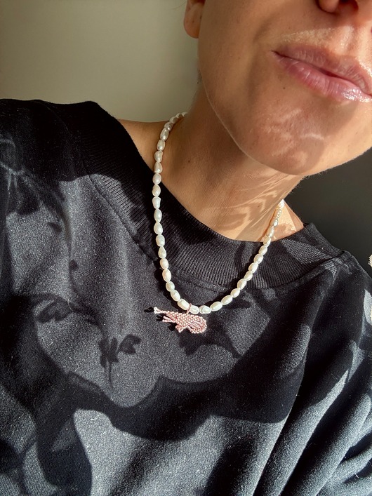 chokery Perły z krewetką czyli naszyjnik choker z ręcznie uszytą langustą