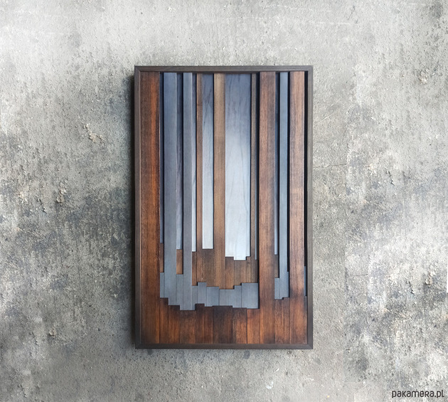 obrazy Drewniany obraz 3d. "Mglisty las". Pejzaż leśny. Drewniana dekoracja