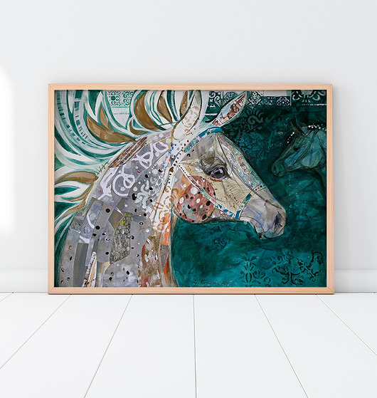 Plakat 50x70 cm - Koń w zieleni Gabriela Krawczyk