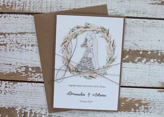 zaproszenia i kartki na ślub Rustykalna kartka ślubna ręcznie robiona w kopercie A5 boho