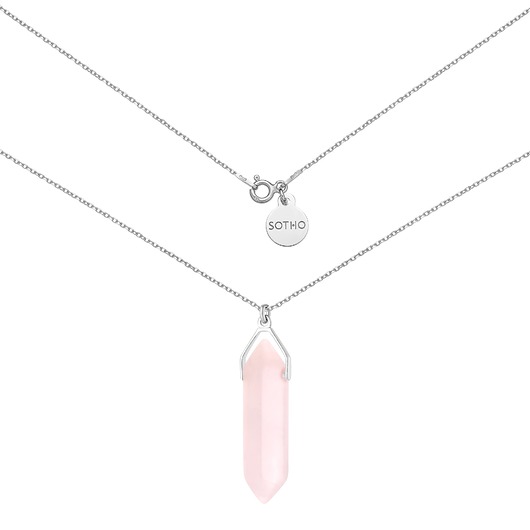 srebrne naszyjniki Srebrny naszyjnik z dużym kwarcem różowym