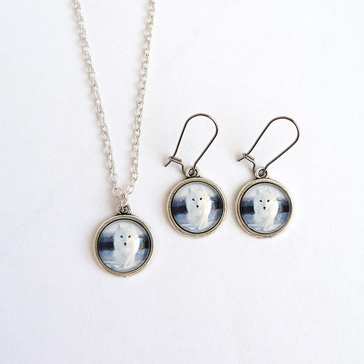 komplet biżuterii Naszyjnik i kolczyki - komplet - Biały lis