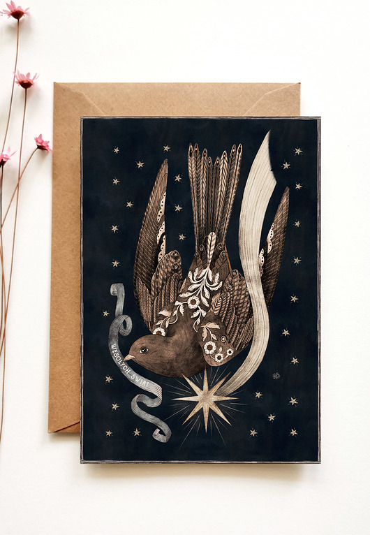 kartki świąteczne Kartka świąteczna, Wesołych Świąt, Ptak i gwiazda Betlejemska,