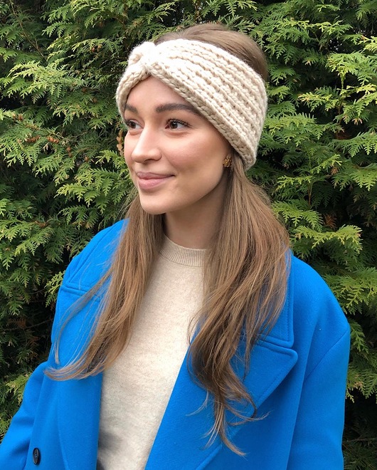 opaski do włosów Opaska wełniana handmade jasnobeżowa marshmallow  100% wełna