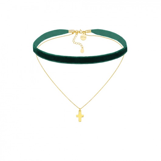 Szmaragdowy aksamitny choker z łańcuszkiem SOTHO