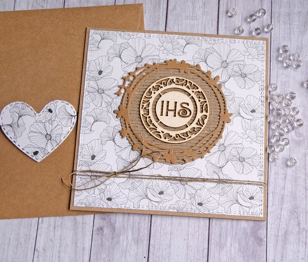 kartki na komunię Kartka komunijna : biało-czarna KWIATY