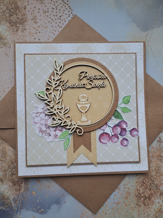 kartki scrapbooking Kartka na Komunię dla dziewczynki (w kopercie)