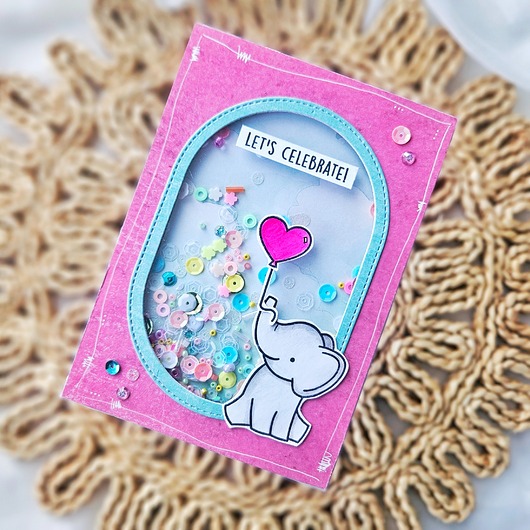 kartki scrapbooking Kartka ze słoniem i shakerem