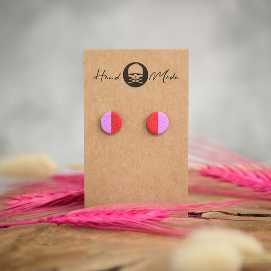 kolczyki z masy plastycznej Kolczyki Dots Half - czerwono-fioletowe