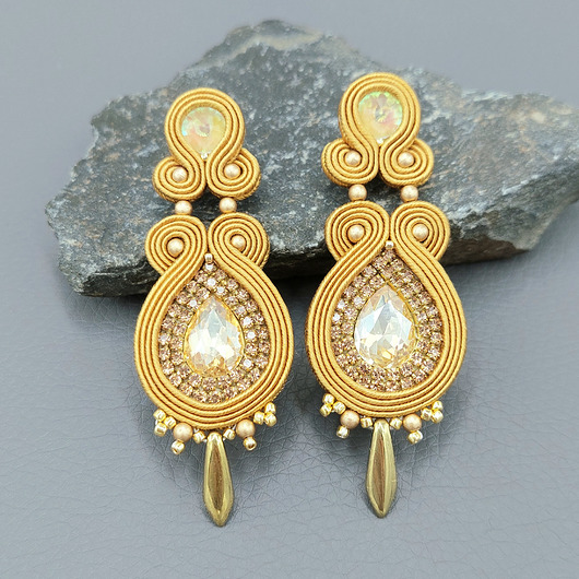 kolczyki soutache Ana złote wieczorowe długie kolczyki sutasz