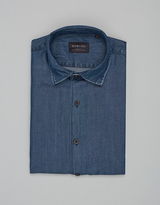 koszule męskie Koszula denice 00604 długi rękaw niebieski slim fit