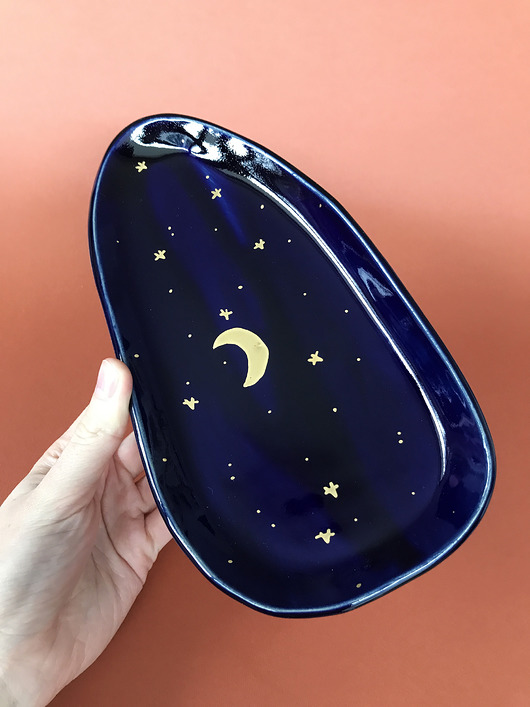 Ceramiczna duża patera granatowa z księżycem ELEMTHEBRAND