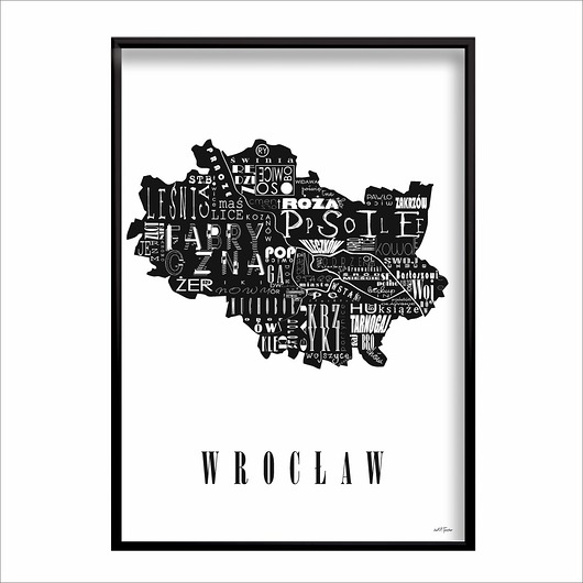 plakaty Mapa - WROCŁAW plakat czarno biały