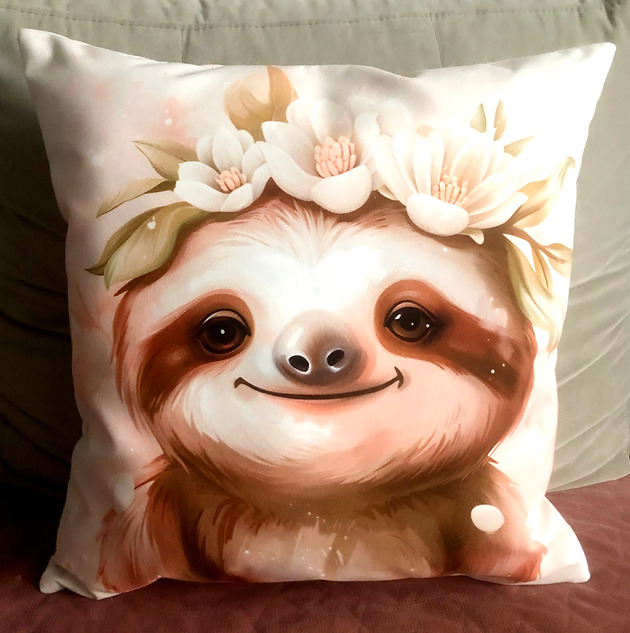 poduszki z grafiką Poduszka ozdobna z leniwcem w kwiatach