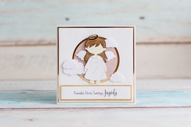 kartki scrapbooking Pamiątka Chrztu Świętego dla dziewczynki, dla chłopca aniołek