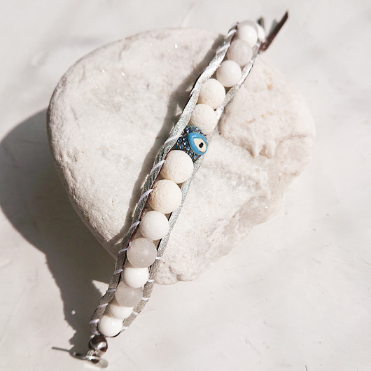 bransoletka SOUK / evil eye w srebrnej skórze NOMAD ACCESSORIES
