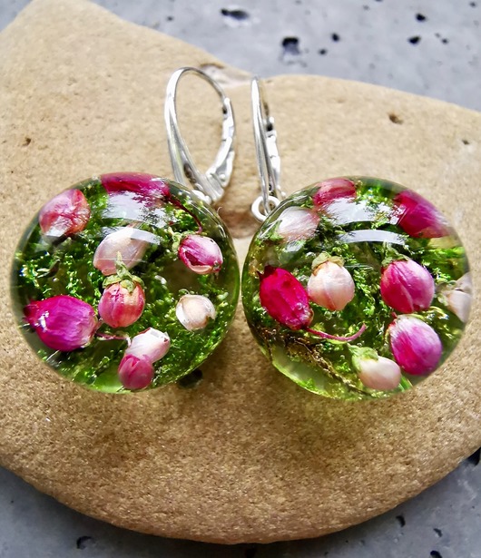 Kolczyki srebrne z mchem i wrzosem Grol Jewellery