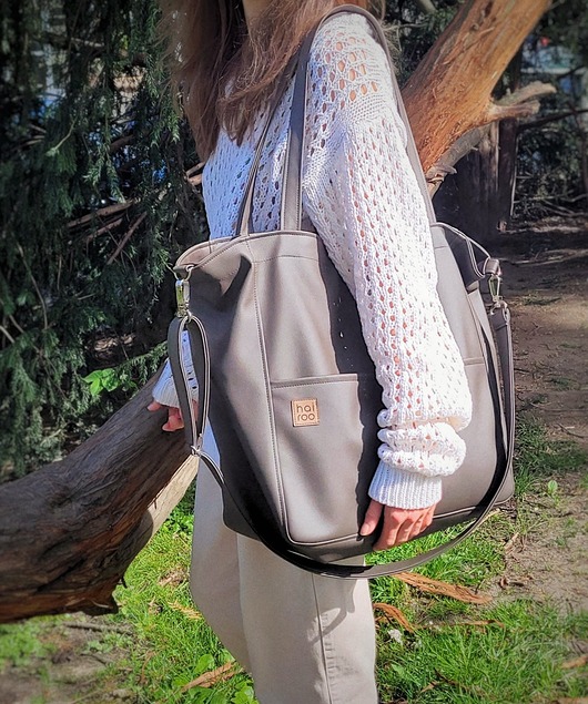 torby na ramię Lazy bag Pocket  torba taupe ekoskóra oversize