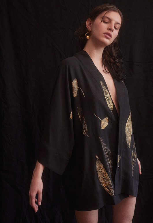 ubrania różne GINGKO GOLDEN BLACK - kimono ręcznie zdobione