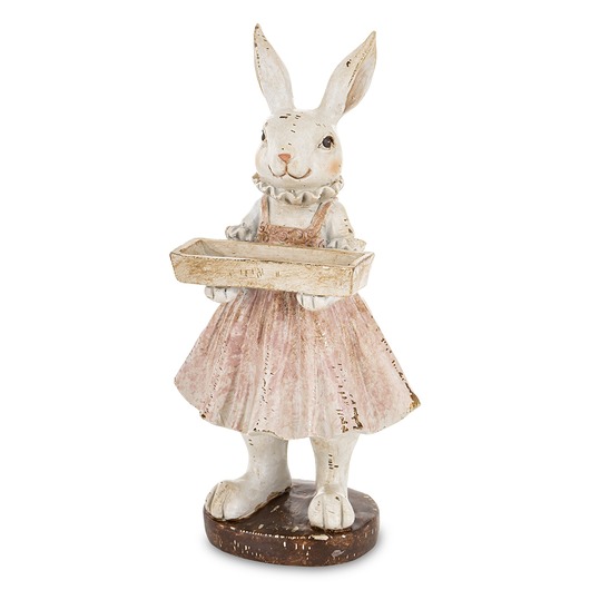 ozdoby wielkanocne Figurka - króliczka AMELIA w jasnej spódniczce ze skrzynką na kwiaty