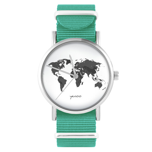 zegarki unisex Zegarek -  Mapa świata - turkusowy, nylonowy