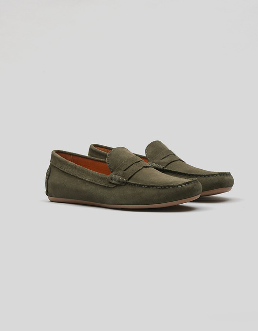 buty męskie Zielone mokasyny zamszowe F300