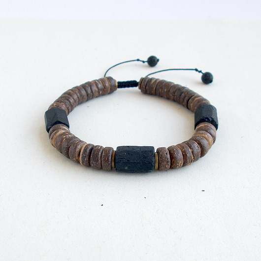 bransoletki z kamieni naturalnych Turmalin i drewno kokosowe Bransoletka