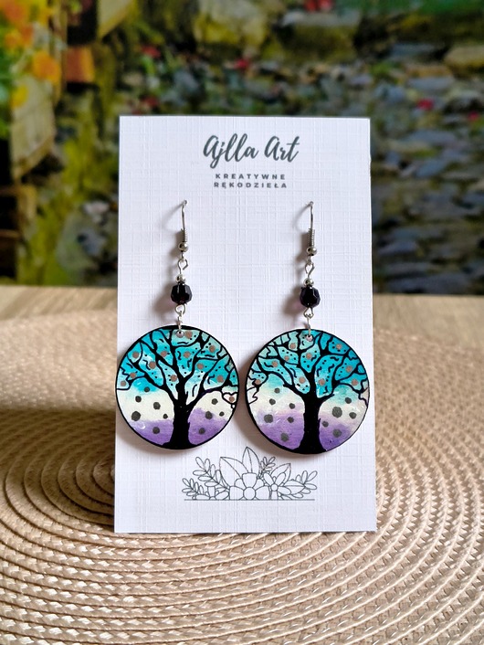 kolczyki drewniane Kolczyki malowane ręcznie Drzewo snów
