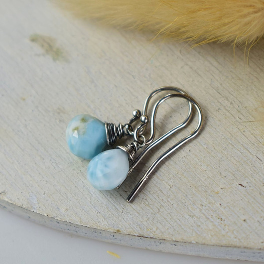 kolczyki z kamieniami Larimar krople - srebrne kolczyki