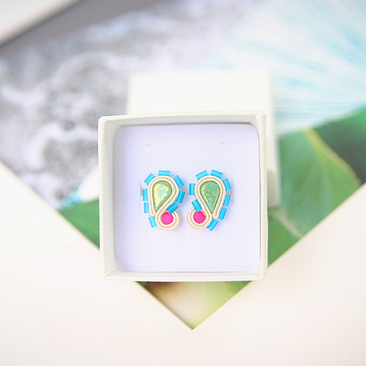 kolczyki soutache Łezki 5 sztyfty - kolczyki z sutaszu