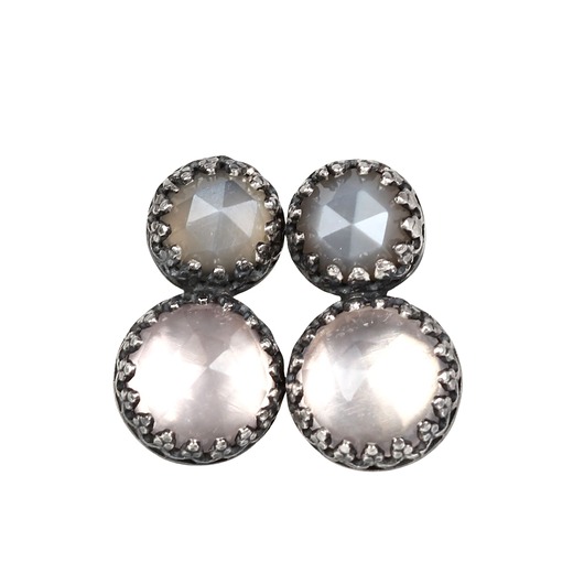 kolczyki srebrne Srebrne kolczyki retro z kwarcem różowym i kamieniem księżycowym