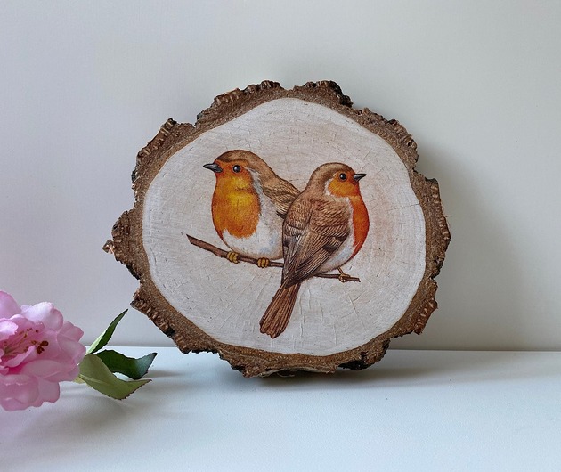 Ptak ptaszek na plastrze drewna nkcraftstudio