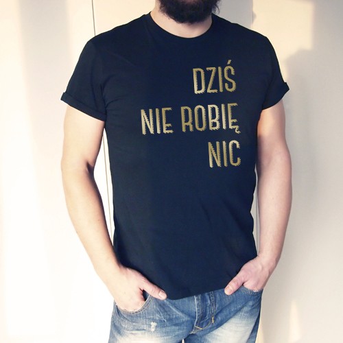 Dziś nie robię nicGold Męska Podwinięta Czarna ONE MUG A DAY