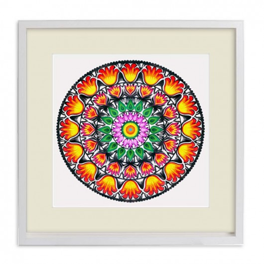 Słonecznik_MANDALA (framed Art Paper-Cut-Out) na ludowo