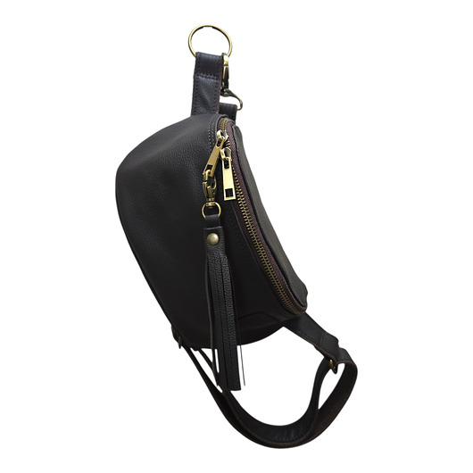 saszetka nerka Nerka saszetka brązowa damska U'POLKA FIT, skóra naturalna z frędzlami