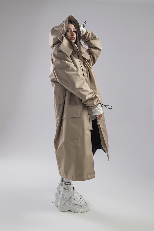 płaszcze damskie Parka Longline Hoodie Oversize mocca ocieplana