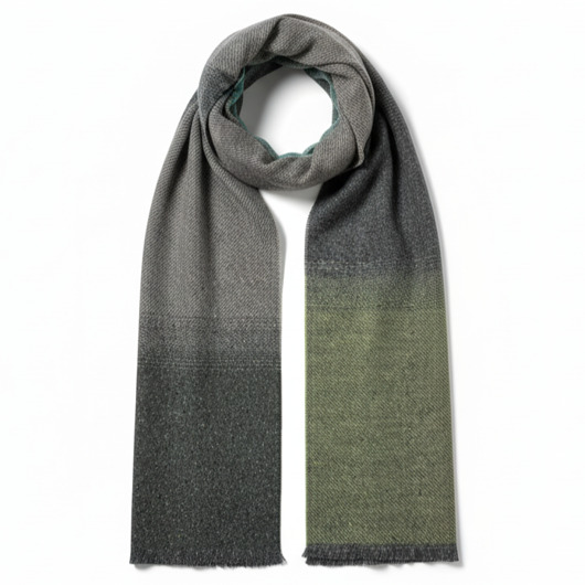 tuby i kominy Szalik Męski szal 100% Wełniany JEDWAB zielony CIENIOWANY SZARY