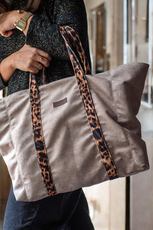 torby na ramię Beżowa duża torba na zakupy z weluru