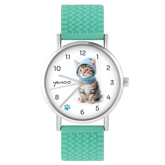 zegarki damskie Zegarek - Kotek - silikonowy, turkus