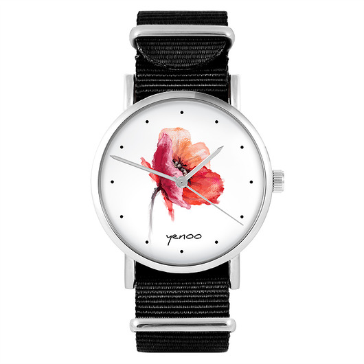 zegarki damskie Zegarek - Mak - czarny, nylonowy