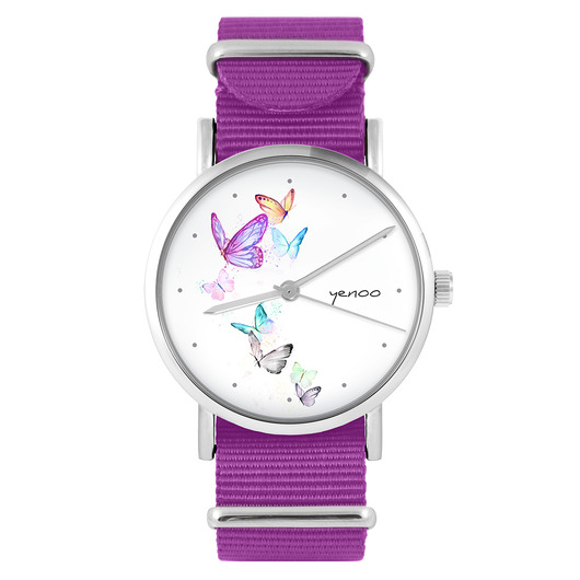 zegarki damskie Zegarek - Motyle - amarant, nylonowy